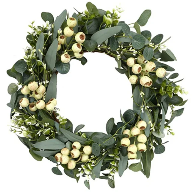 artificial Leaves Green eucalyptus plant Wreath For all Seasons Front Door home wall hanging decor garland