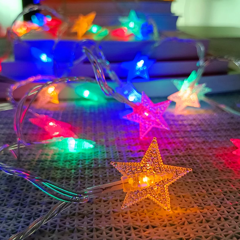 Outdoor Waterproof IP44 Solar Powered Led Christmas Lights Decoration Five Star String Lights Led for Christmas Tree