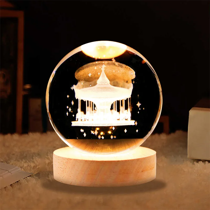 3d Art Crystal Ball Night Lamp Luminous Crystal Ball Decoration Solar ...