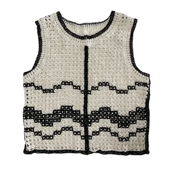 Women's Clothing Flower Pattern Sleeveless Crocheted Vest Summer Lazy Style Tank Sweater Knitted Short Top