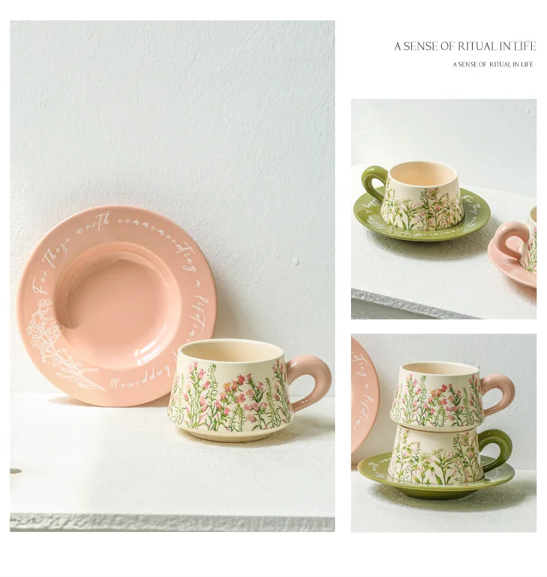 green ceramic coffee cup and saucer combination fresh hand painted coffee cup and saucer-58