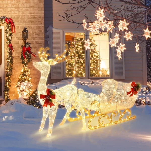 Custom Large Outdoor Life Size Christmas Santa Claus Sleigh 3d Reindeer ...