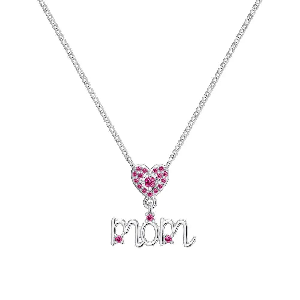 KAKODIY Mother's Day Festive 925 Sterling Silver Gold Plated Mom Lettering Heart Pendant Necklace detail 1
