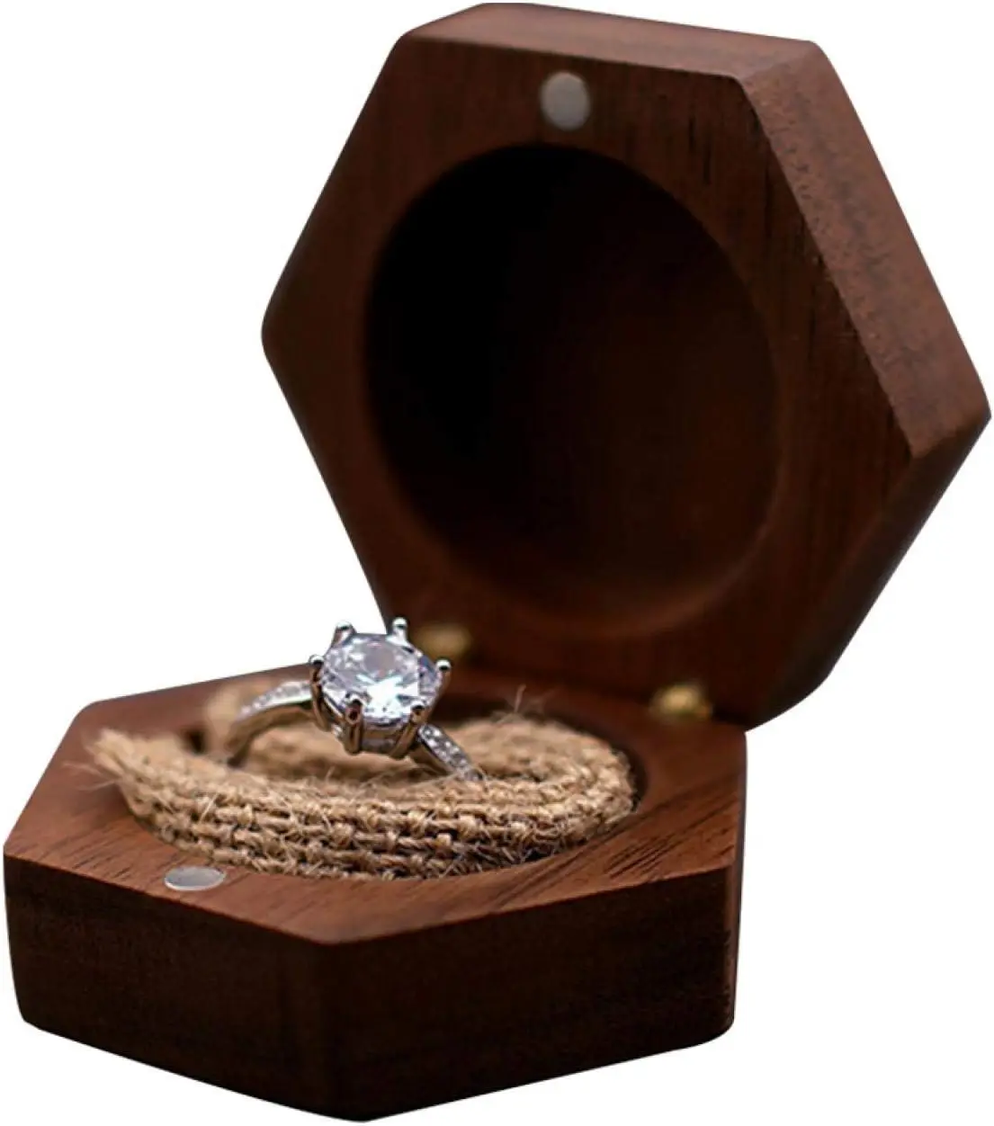 Hexagon Engagement Wood Ring Box For Wedding Ceremony Rustic Vintage
