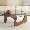 Transparent glass + walnut-colored solid wood legs