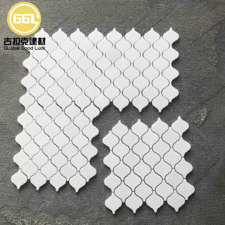 Natural Stone Lantern-shaped Marble White Bathroom Wall Mosaic Tile for Apartment Decor details