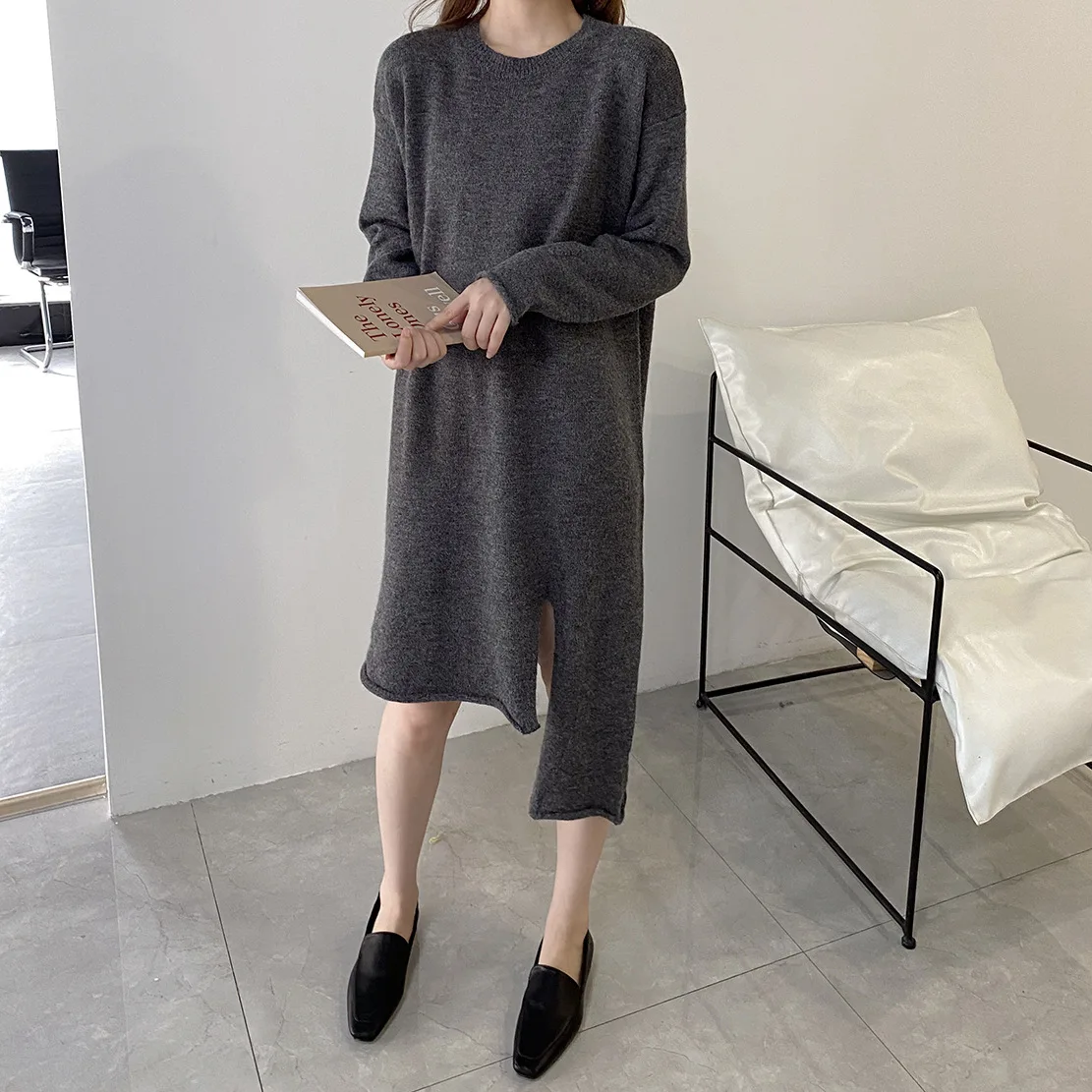 S033, зимнее поступление, элегантный теплый свитер с высоким воротником, накидка, женское вязаное платье с длинным рукавом, костюм из двух предметов, заводская цена
