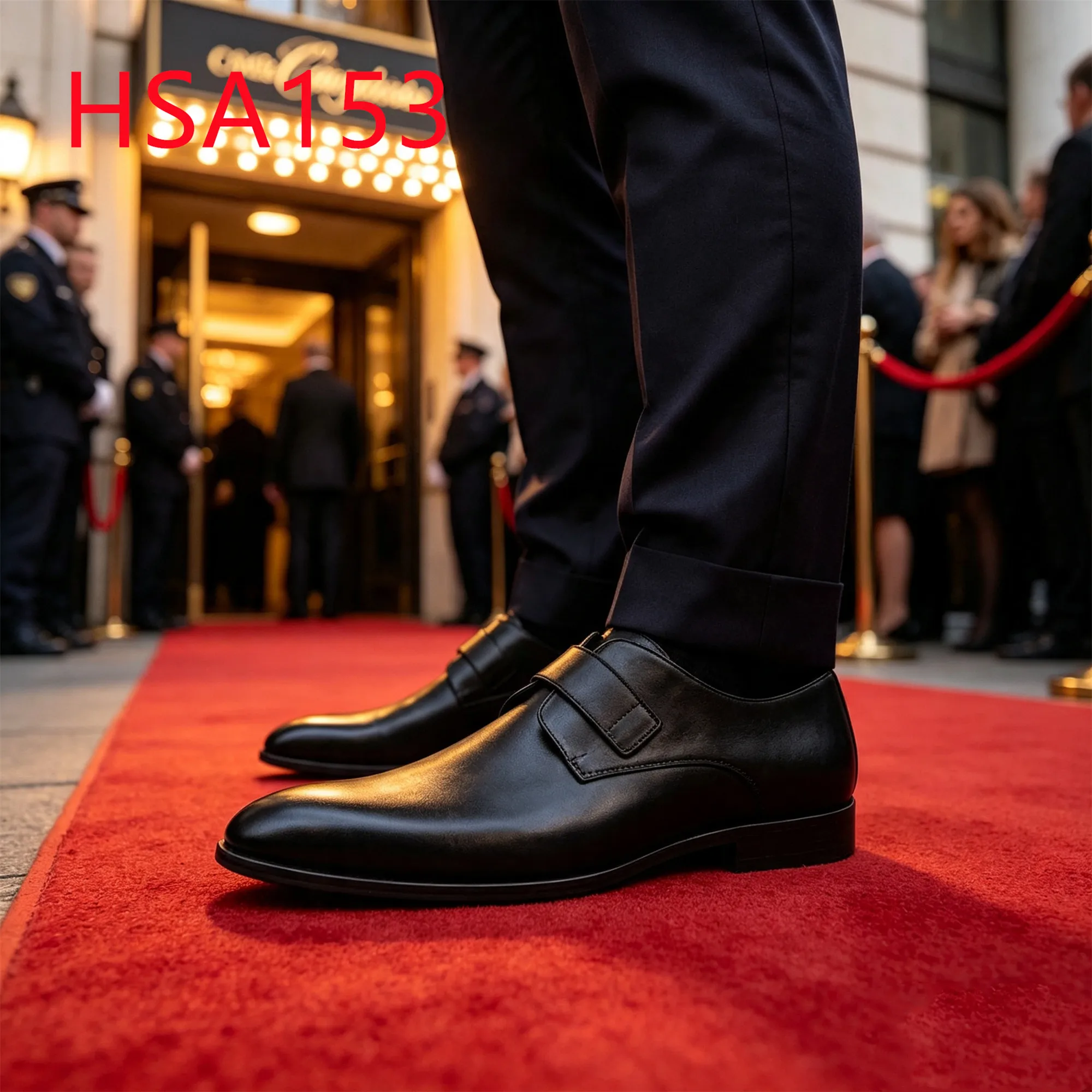 HY,Holiday Dinner Pointed Toe No Shoelace Hua Singh Men Leather Shoes Party Prom Uniform Shoes with Metal Belt Buckle HSA153