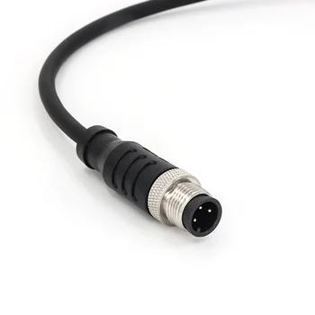 KRONZ Male Female Connector with Pre-molde 2 M Cable IP67 Straight PVC Black M12 Assembly 3 Pin Connectors Unshielded