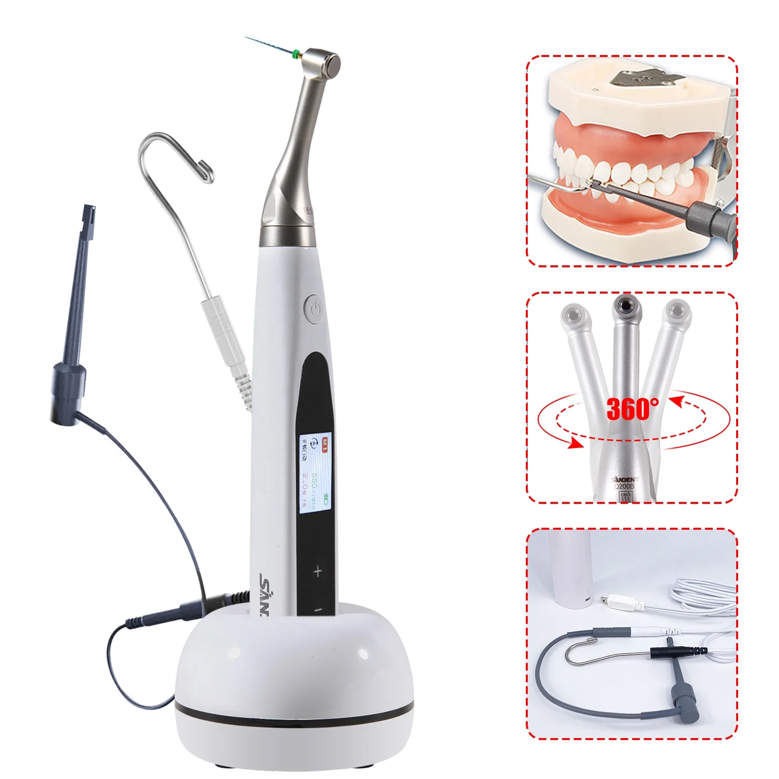Dental 2In1 Wireless Endo Motor with Built-in Apex Locator 16:1 Reciprocating Contra Angle Root Canal Treatment Woodpecker Style
