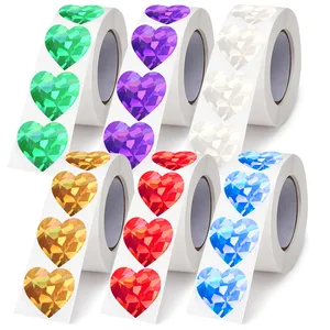 500 Stickers/roll Heart-shaped PVC Waterproof UV Coated Broken Roll Stickers 1 Inch Flash Bonus Gift Merchandise Packaging DIY