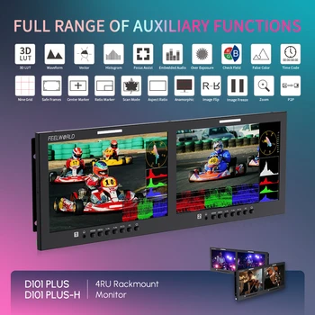 FEELWORLD D101 PLUS-H Professional Video Rack Mount Monitor Dual 10.1" 4RU 4K   CVBS 1920x1200 IPS OEM Custom Logo detail image