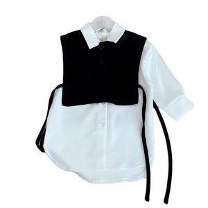 2023 Fashion Korean Loose Little Girls Long Sleeve Shirt Two Piece Set Blouse Cute White Long Tops Autumn Children Clothes Girl