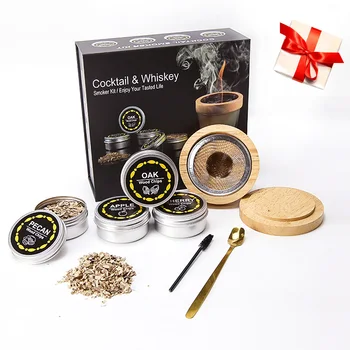 Cocktail Smoker Kit Smoking Set With 4 Wood Chips Old Fashioned Whiskey Smoker Drinks Kit With Color Box Cocktail Accessories