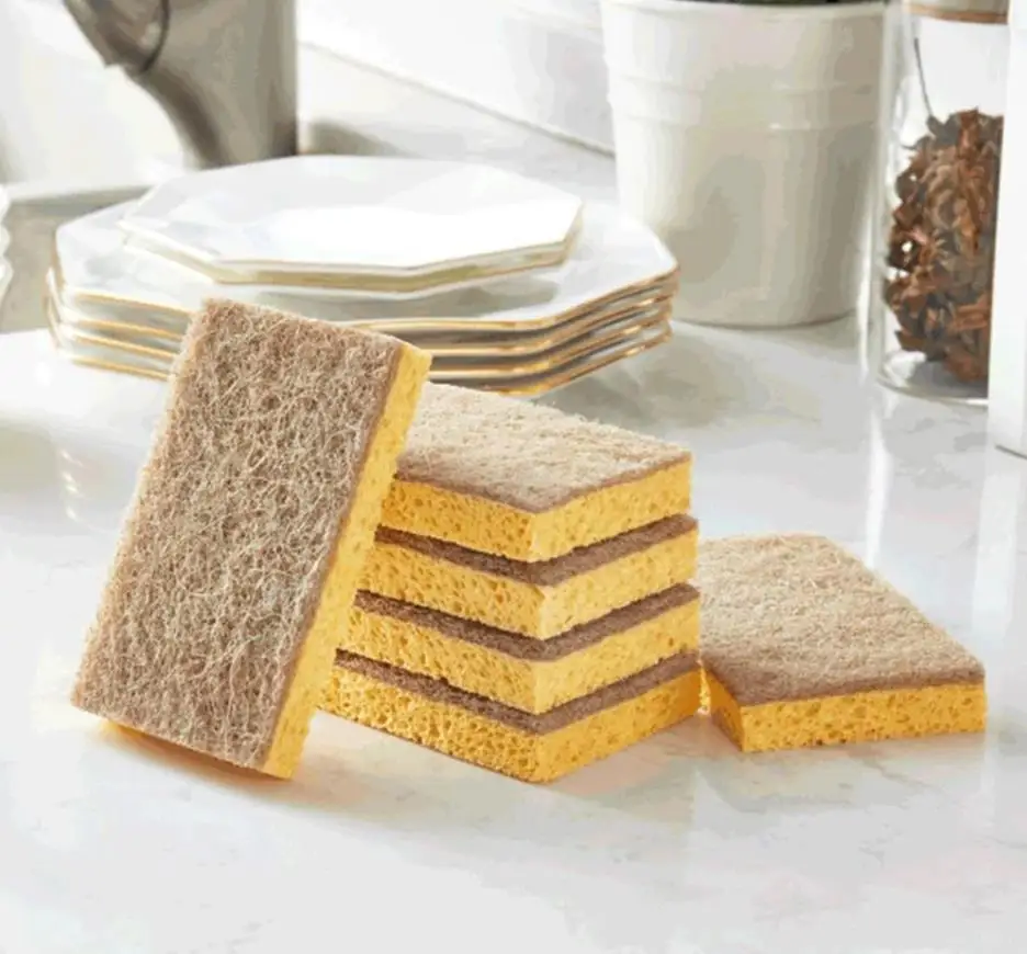 12-pcs Pack Natural Compostable Plant Based Kitchen Scrubber Sponge ...