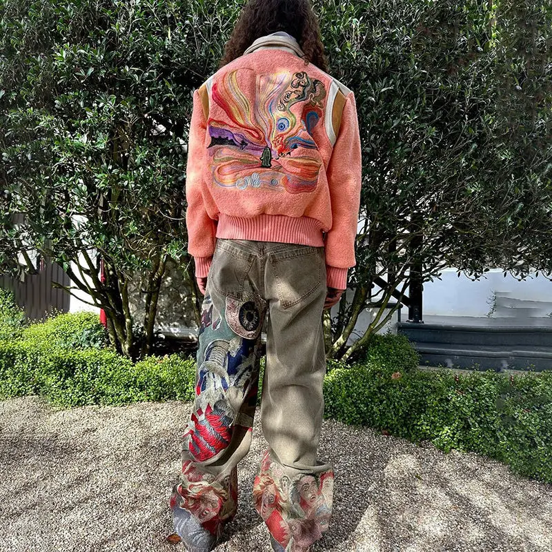 Custom Logo Embroidery Streetwear Winter Warm Cropped Baseball Letterman Varsities Jacket for Men gallery 2