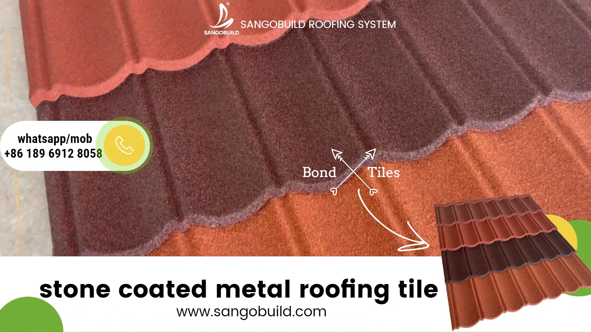 Sangobuild Factory Building Materials Roof Solutions Stone Coated Metal Bond Type Roofing Tiles