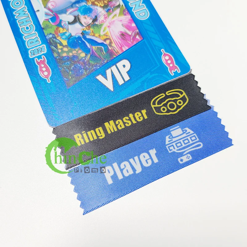 Custom Horizontal Stackable Polyester Badge Ribbons Self-Adhesive Name Badges for Conferences Offset Printing