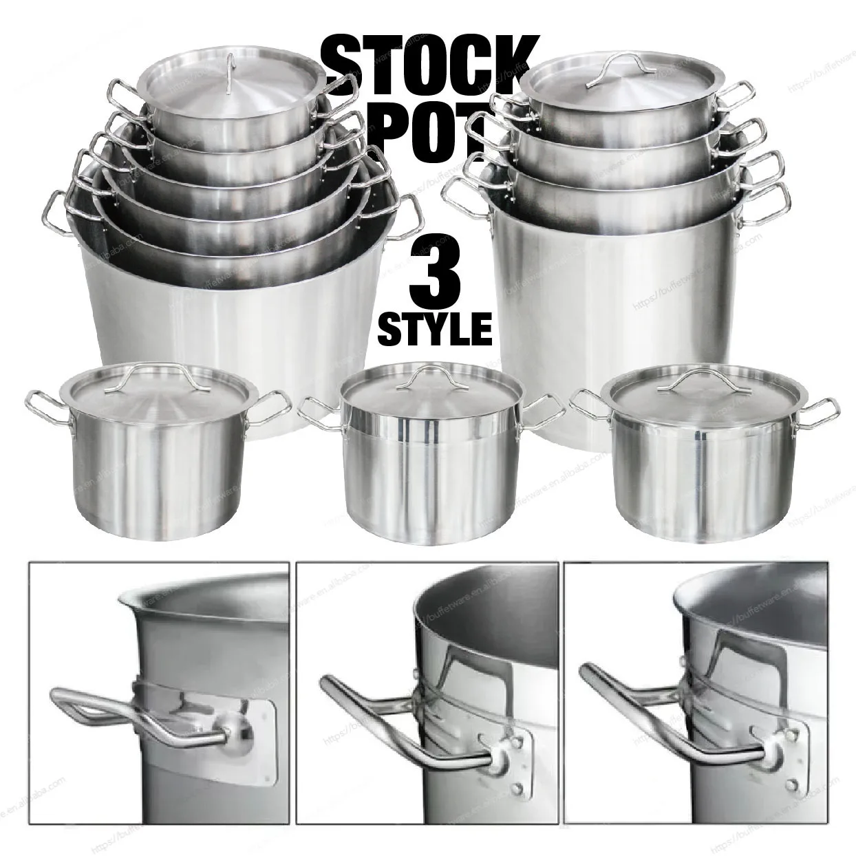 Restaurant Customization Commercial Nonstick Cooking Pots Set of Stainless Steel Pot Convenient Big Cooking Pot Set Stockpot