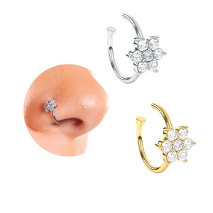 Cubic Zircon Fake Flower Nose Ring Unisex Style Hoop Nose Stud Fashion Body Jewelry