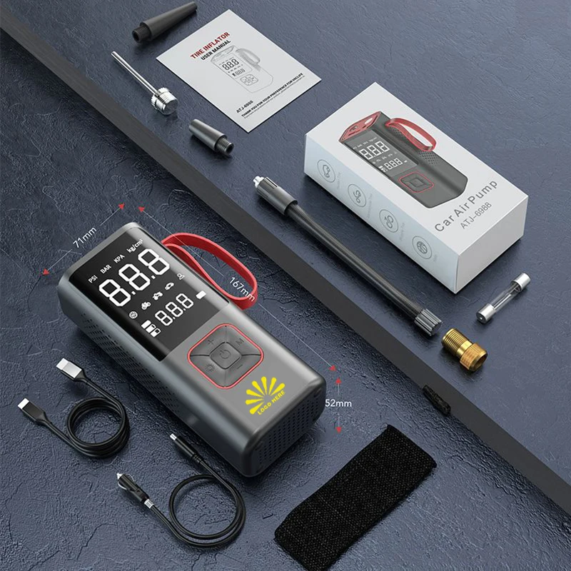 LOGO Customize Dual Power Air Compressor 150 PSI 6000mAh Rechargeable Car Tire Inflator Wireless Portable Air Pump for Car Bike