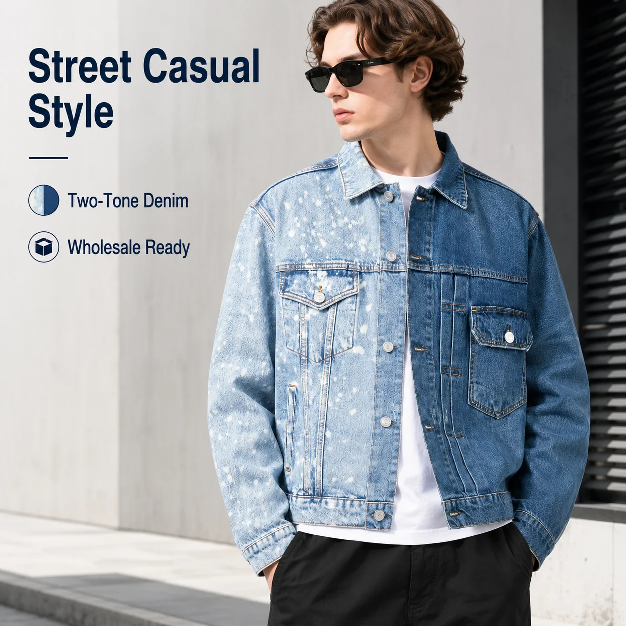 Hot Selling Warm Slim Fit Casual Eco-Friendly Windproof Denim Jacket Line Two Tone Split Color Men Cotton Stylish Jean Jackets