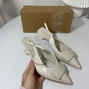 QuiteS Elegant Single Summer Pointed Low Heel Sandals for Office Ladies Sexy Simple Design Slip-On Closure Waterproof Feature