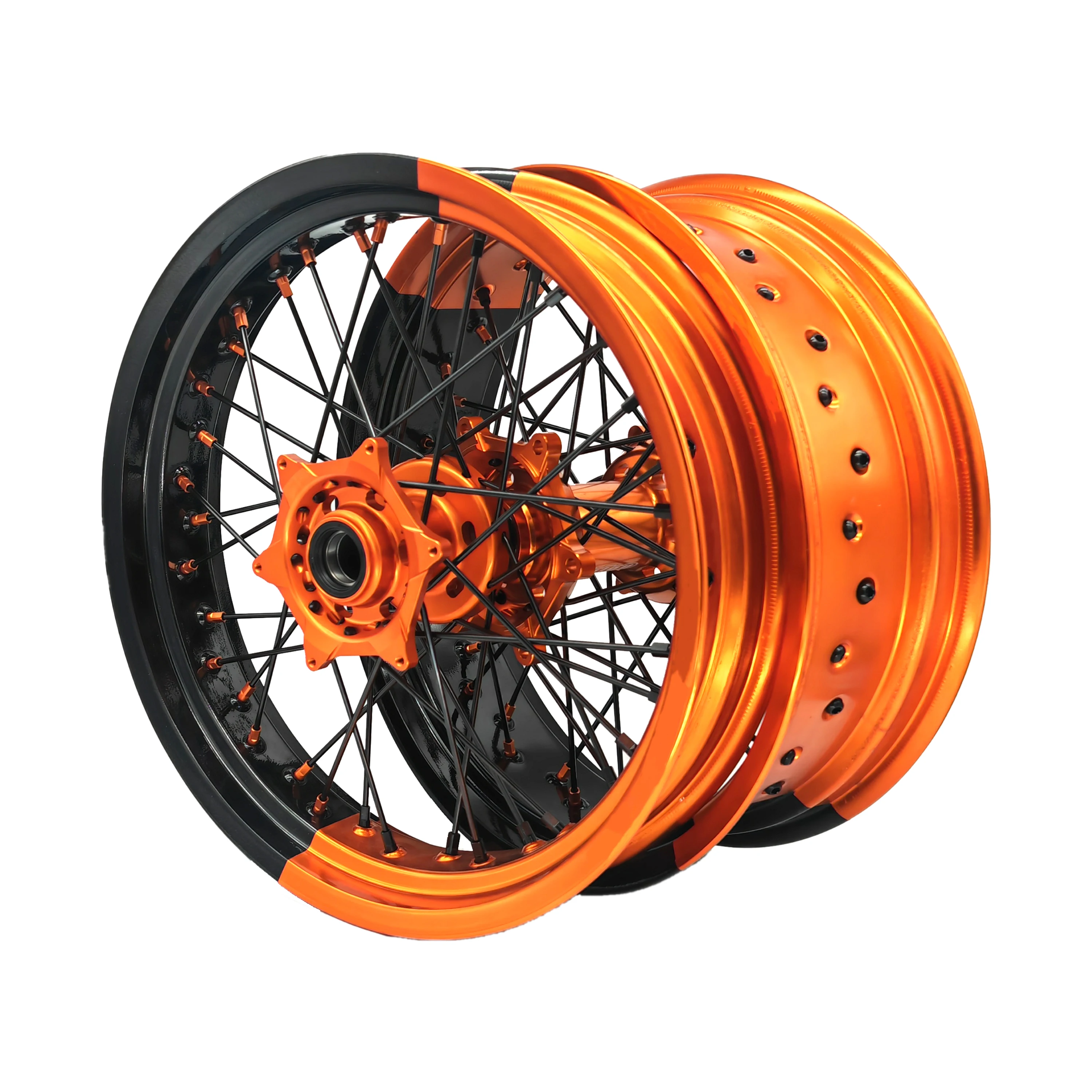 KTM690SMCR用オレンジ チューブレスホイール Alpina BColor Black & Fluo Orange - KTM 690 SMC | Alpina UK
