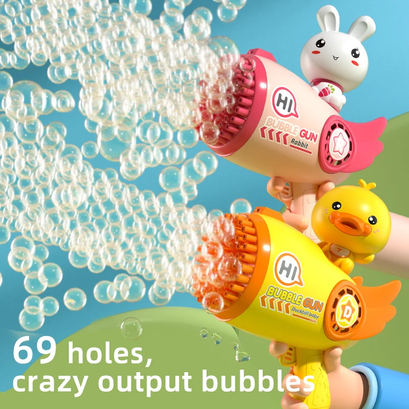 XST New Rabbit Bubble Machine for TikTok Hot Automatic Bubble Maker for Kid Summer Outdoor Toys Party 69 Holes Bubble Gun