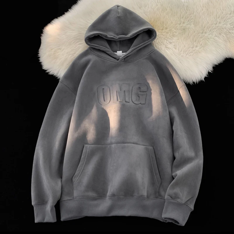 Heavyweight Oversized Vintage Washed Y2k Graphic Fleece Drop Shoulder Essential Embossed Hoodies