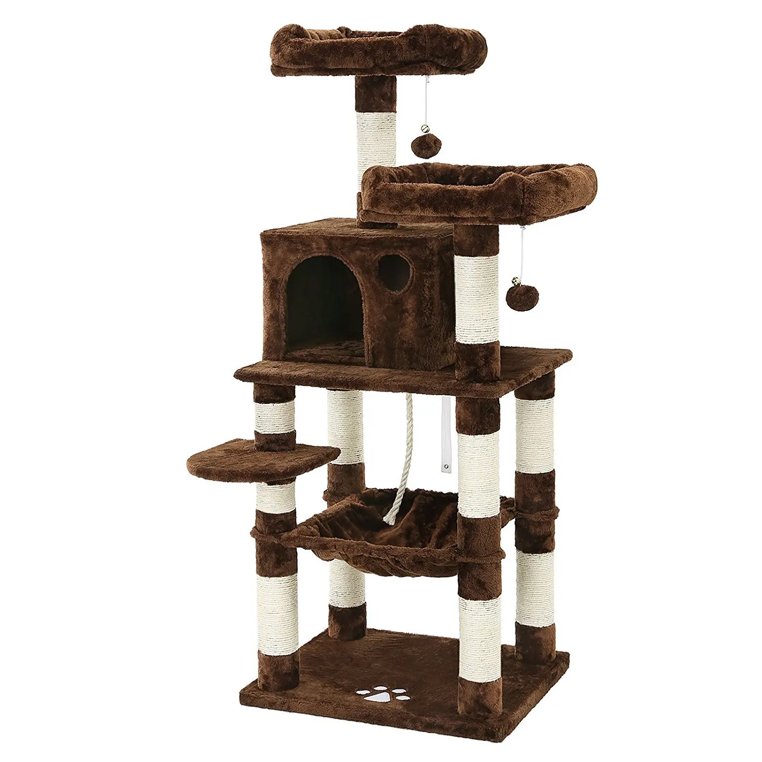 Large Multi-Level Wood and Plastic Cat Tree for Warehouses Sisal Scratching Post with Cat House