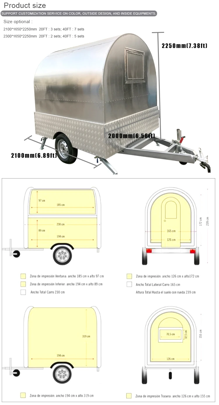 Stainless Steel Mobile Food Trailer The Snacks Food Trucks Hot Dog Food