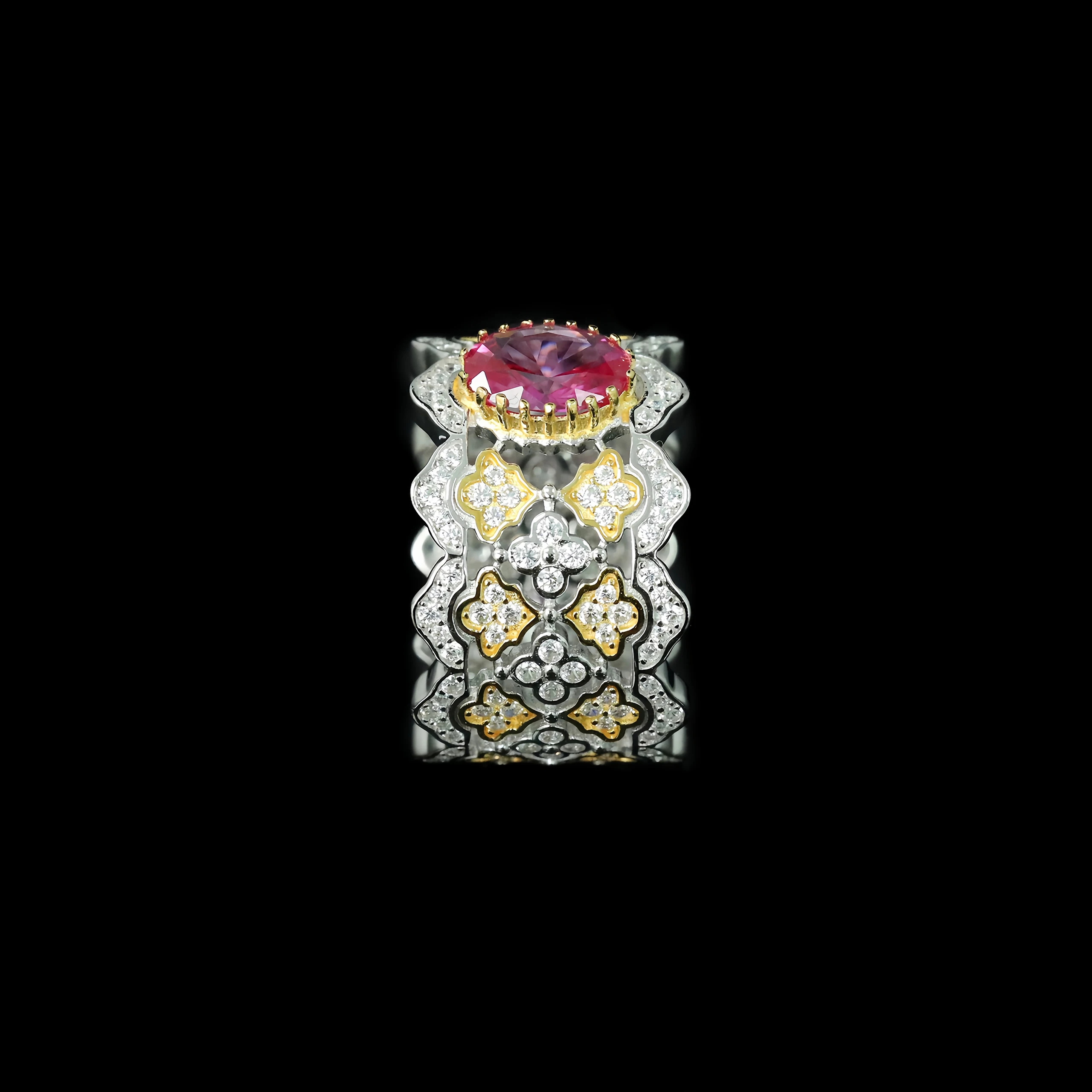 MUSHAN Jewelry Factory 925 Sterling Silver Ring High-carbon Drill GRC Cultivated Pink Jewelry Fashion Retro Girl and Women Rings
