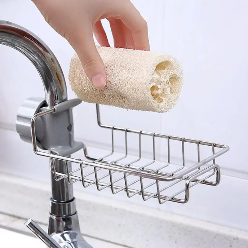 Sink Sponge Holder Faucet Storage Rack Shower Caddy For Kitchen And  Bathroom Hanging Organizer Stainless Steel Dish Soap Tray (black, Small)