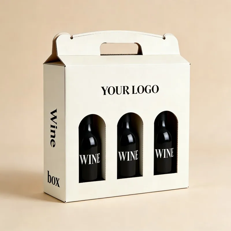 Imballaggio personalizzato in cartone ondulato per birra, scatole espositive a tetto (gable) per bottiglie di vino, scatola regalo per vino con maniglie, cartone portacoppa
