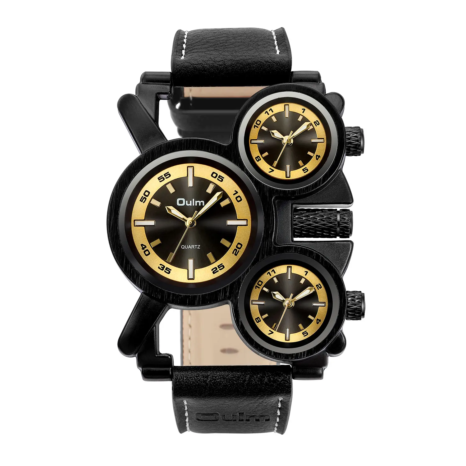 Oulm 1167 Top 10 Brands Guangzhou Men Quartz Watch Low Price Genuine Leather Strap Chronograph Character Sports Wristwatch