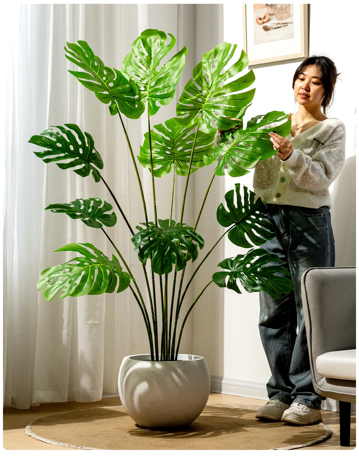 Monstera Deliciosa Artificial Indoor/Outdoor Green Grass Tree Big PE Plastic Faux Design for Home Easter Occasions Office manufacture