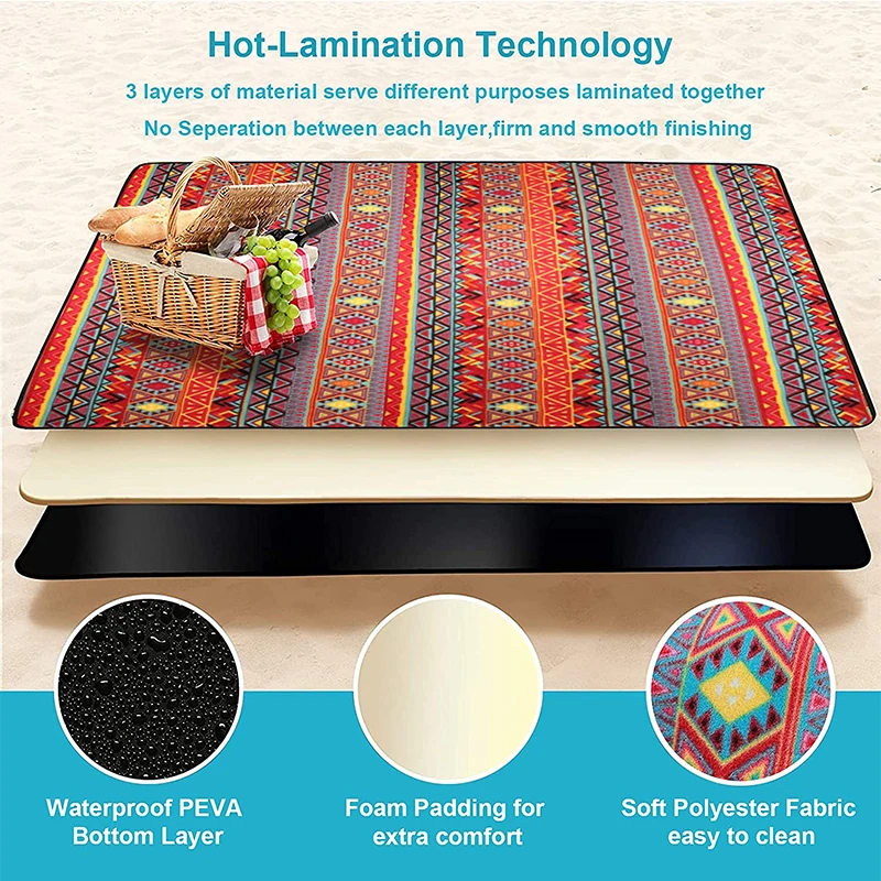 Custom Design Bohemian Style Polyester Cotton Waterproof Foldable Outdoor Camping Picnic Mat Beach Blanket