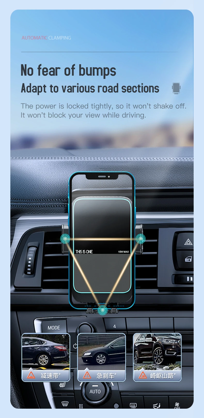 Aluminum Alloy iPhone Wireless Charger with 12-24V Voltage and FOD Automatic Recognition for Hands-Free Car Use