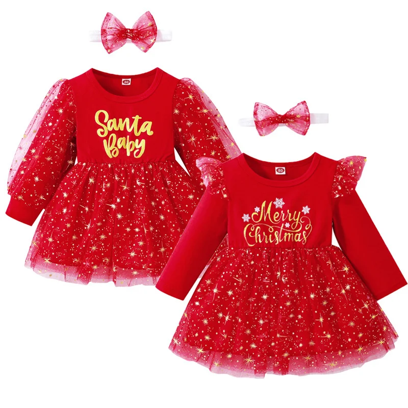 2023 Winter Christmas Baby Girl Dress Long Sleeve Girls Party Dresses
