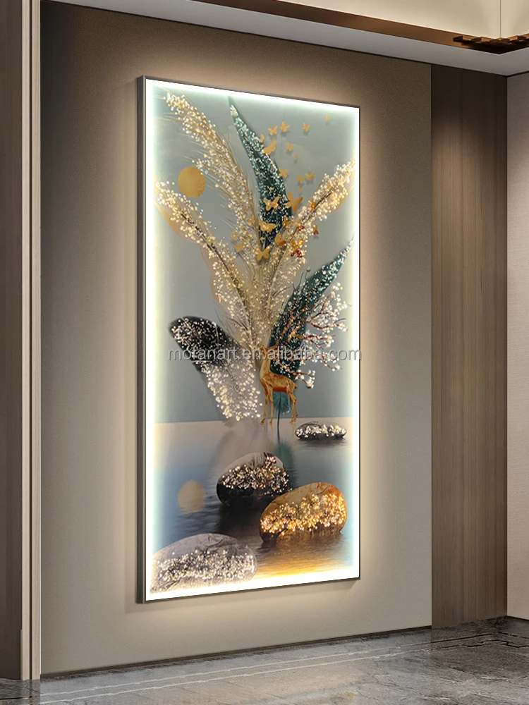 Wall Art Decor LED Strip Splints Flower and Deer Crystal Porcelain ...