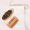 16147 cotton bag bamboo beard brush-pear wood grate 2 piece set