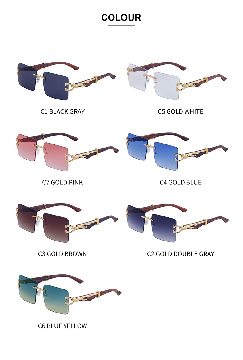 Lbashades Retro Rimless Sunglasses Mens Personalized Cheetah Square Frame Sunglasses Womens