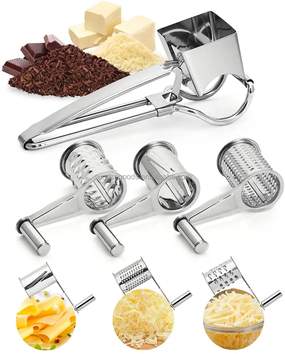 Rotary Cheese Graters, Manual Handheld Cheese Cutter with Stainless Steel  Drum, Hand Crank Kitchen Tool for Grating Hard Cheese, Chocolate, Nuts and