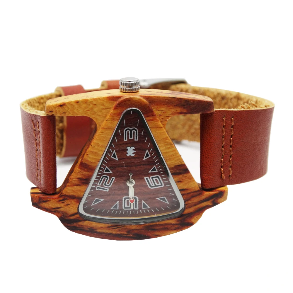 Cinturino in pelle cassa in legno quadrante a forma di triangolo orologio  in legno orologi vogue