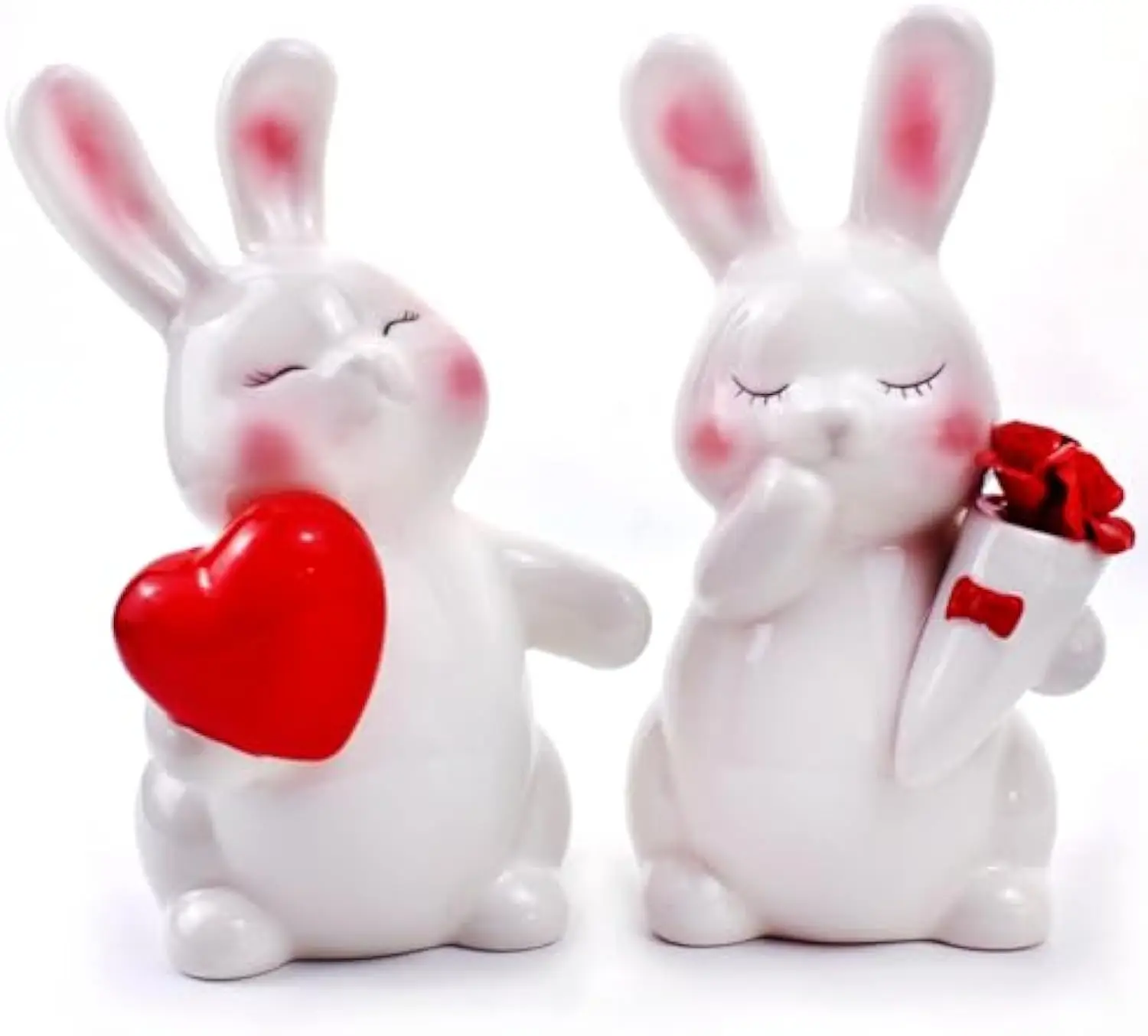 Customizable YOULI ceramic rabbit statue, holding a heart and a rose, factory direct sales