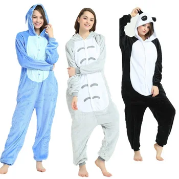 Totoro Onesie Adult Animal Unicorn Pajamas Suit Warm Soft Stitch Sleepwear One piece Winter Women Cosplay Pajama