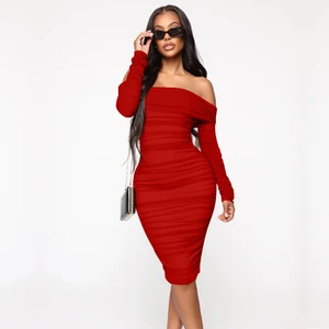 OEM Sexy Bodycon Strapless Ladies Party Dress Casual Long Sleeve Elegant Evening Dress