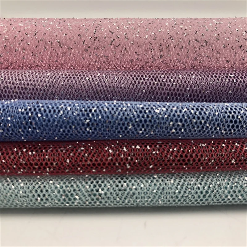 New Design Shimmer Ombre Color Changing Printed Mesh Glitter Tulle Fabric Net Polyester Blue Sparkle Glitter Fabric for Dress