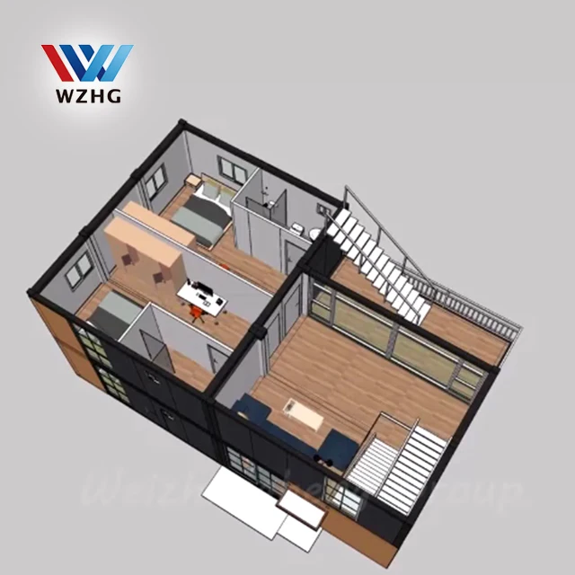 Prefab Flat Pack Modular 2storey 20ft Living Sea Container Room House with Balcony